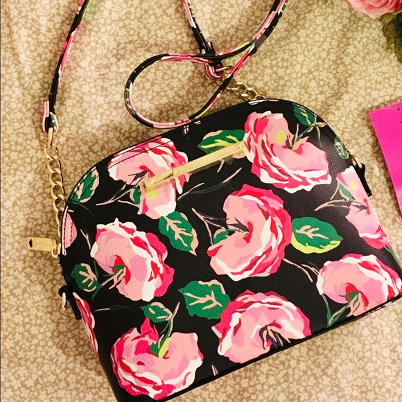 Betsey Johnson Handbags - BETSEY JOHNSON FLORAL CROSSBODY DOME, BLK/FLORAL